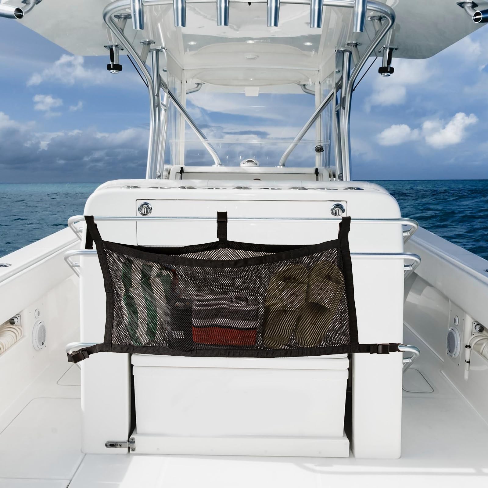 Boat Storage Bag with 3 Divisions Storage,Boat Life Jackets Bag,Mesh Suspended S
