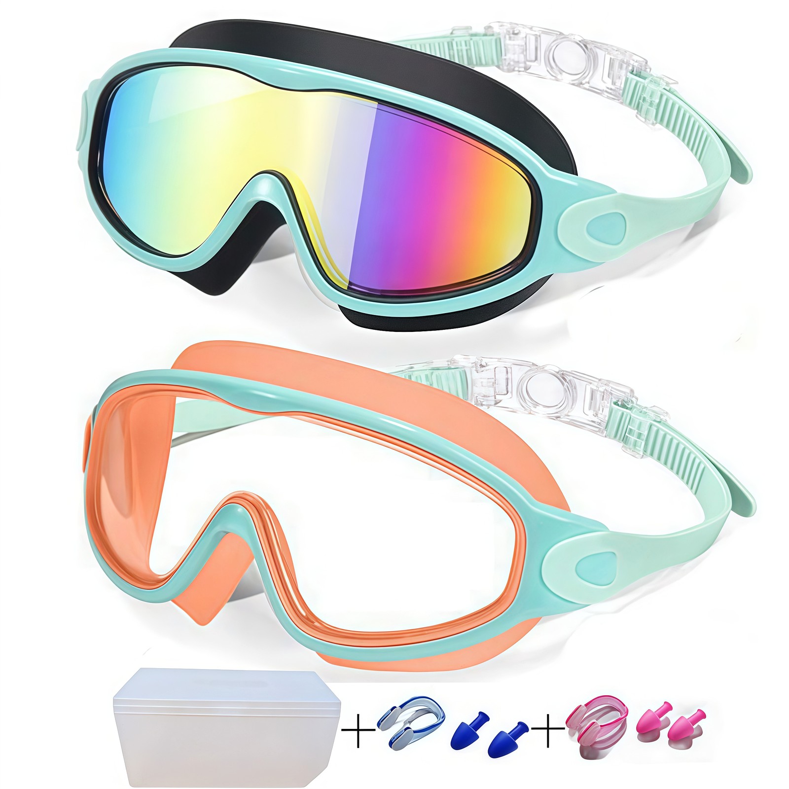 2 Pack Swim Goggles Anti-Fog Anti-UV Wide View Swimming Goggles for Kids 3-14