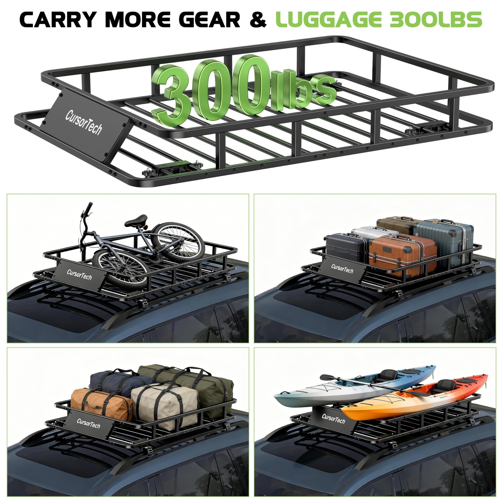 Roof Rack Basket 51″ x 36″ Heavy Duty Roof Cargo Basket 300 lbs Capacity Stee…