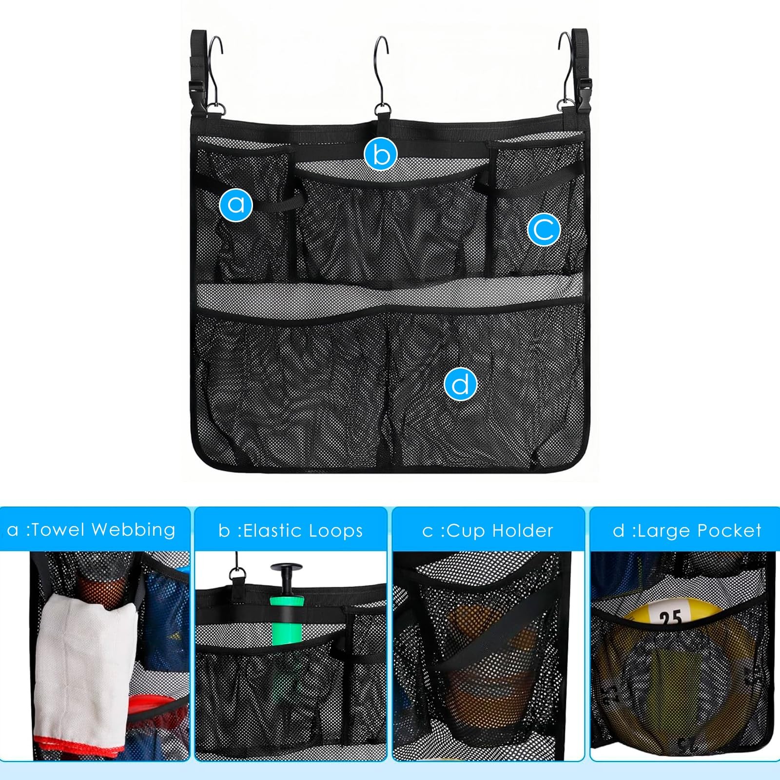 Above Ground Pool Storage Bag Hanging Mesh Organizer for Toys & Towels
