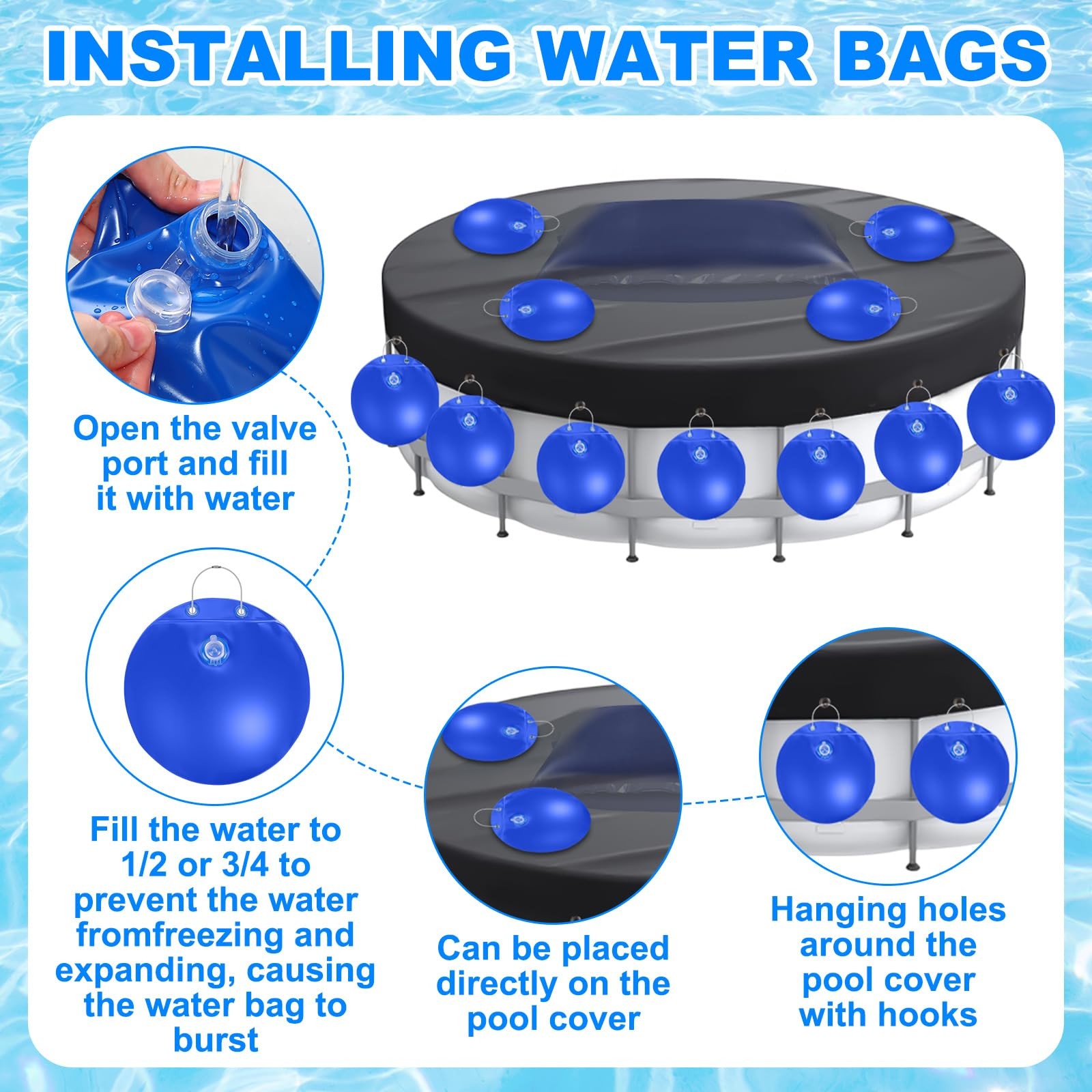 4ft Above Ground Pool Pillow & 12 Hanging Water Bags for Pool Cover, Winteriz…