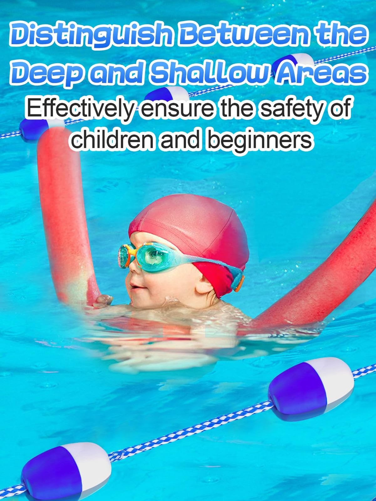 16ft -20ft Adjustable Pool Safety Rope with Floats, Floating Pool Divider- St…