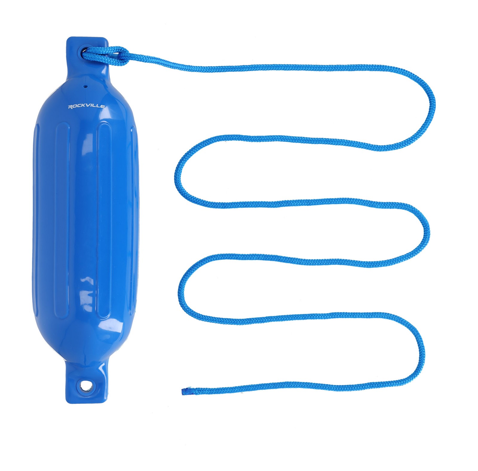 (2) Rockville FEN165-BLUE 6.5″x23″ Boat Fenders + 10 Foot Line Marine Bumpers