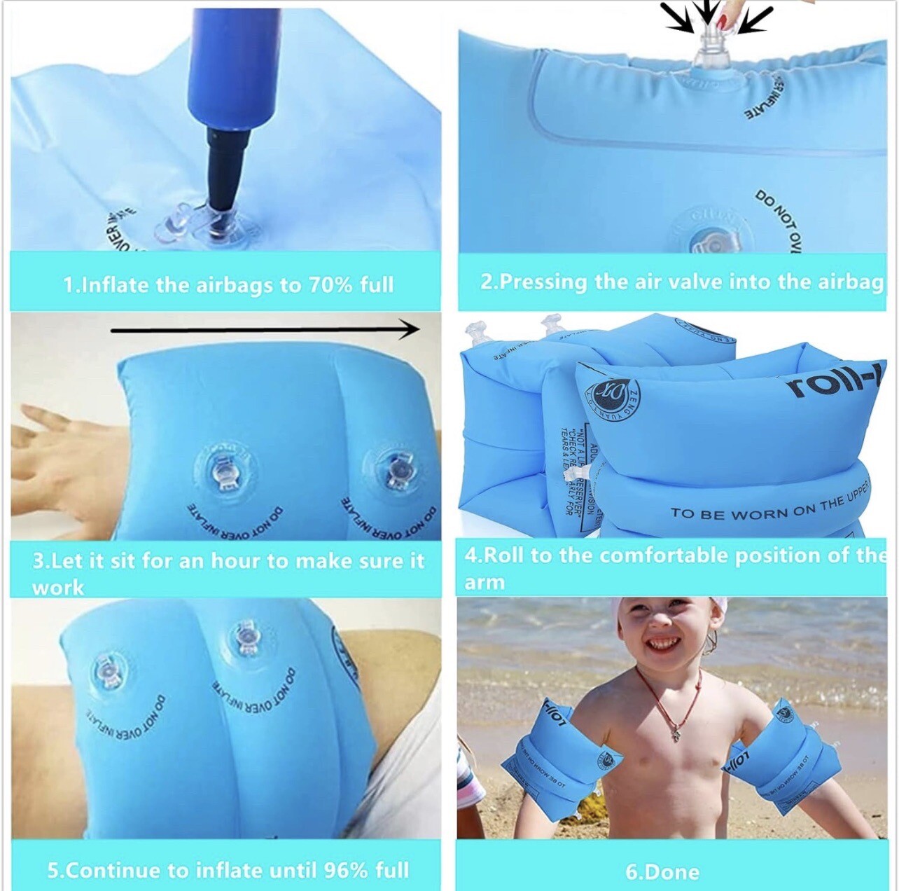 3 Set Of Floaties Inflatable Swim Arm Bands Rings Floats Tube Armlets for Kids