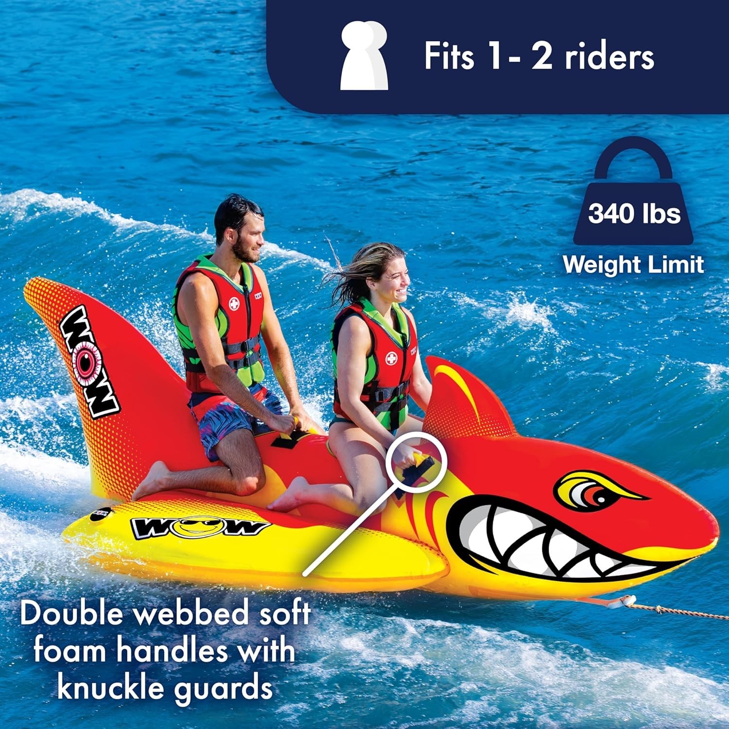 WOW Shark Inflatable Towable Tube for Boating 2-Person