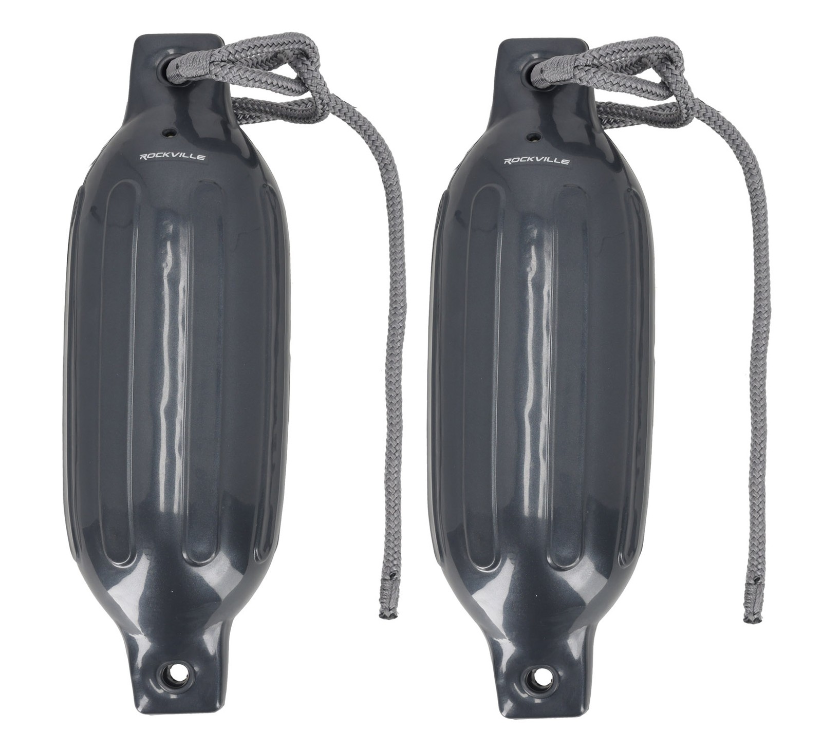 Rockville FEN245-GREY Boat Fender Package 2 Bumpers 4.5″x16″, 2 Lines + Pump