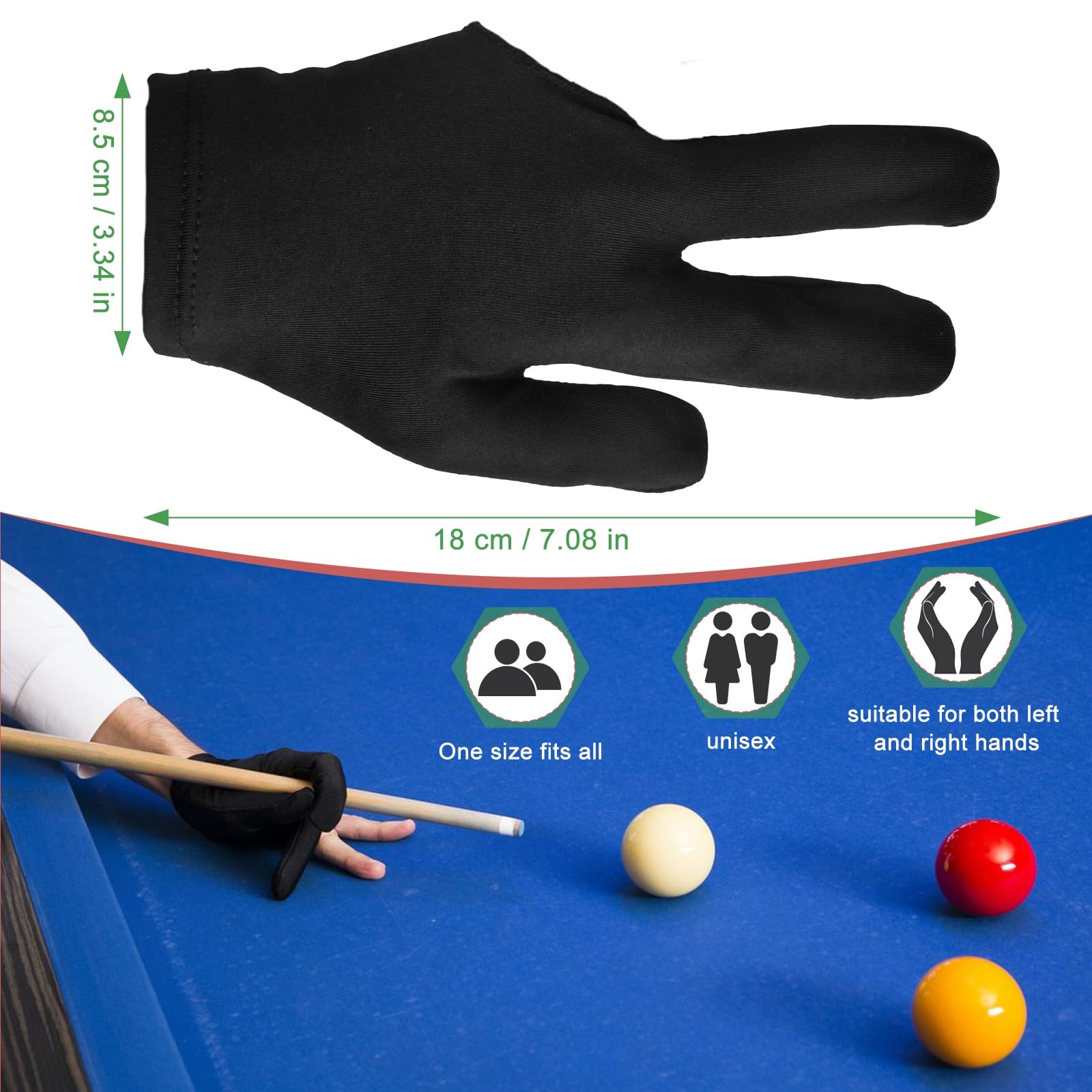 AccEncyc 3 Fingers Pool Gloves 20Pcs Billiard Glove Universal Cue Black