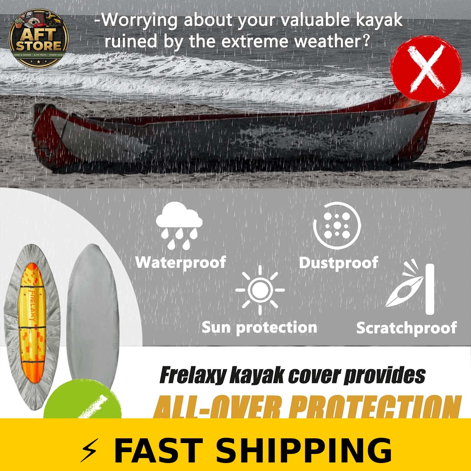 Frelaxy 420D Kayak Cover – Waterproof, Heavy Duty for 9.8-13.5ft