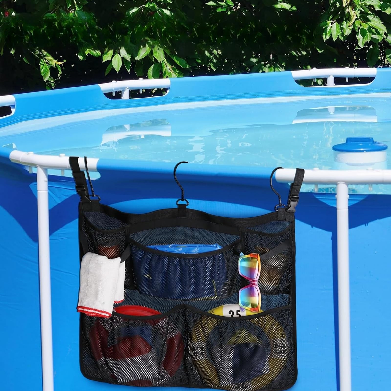 Above Ground Pool Storage Bag Hanging Mesh Organizer for Toys & Towels
