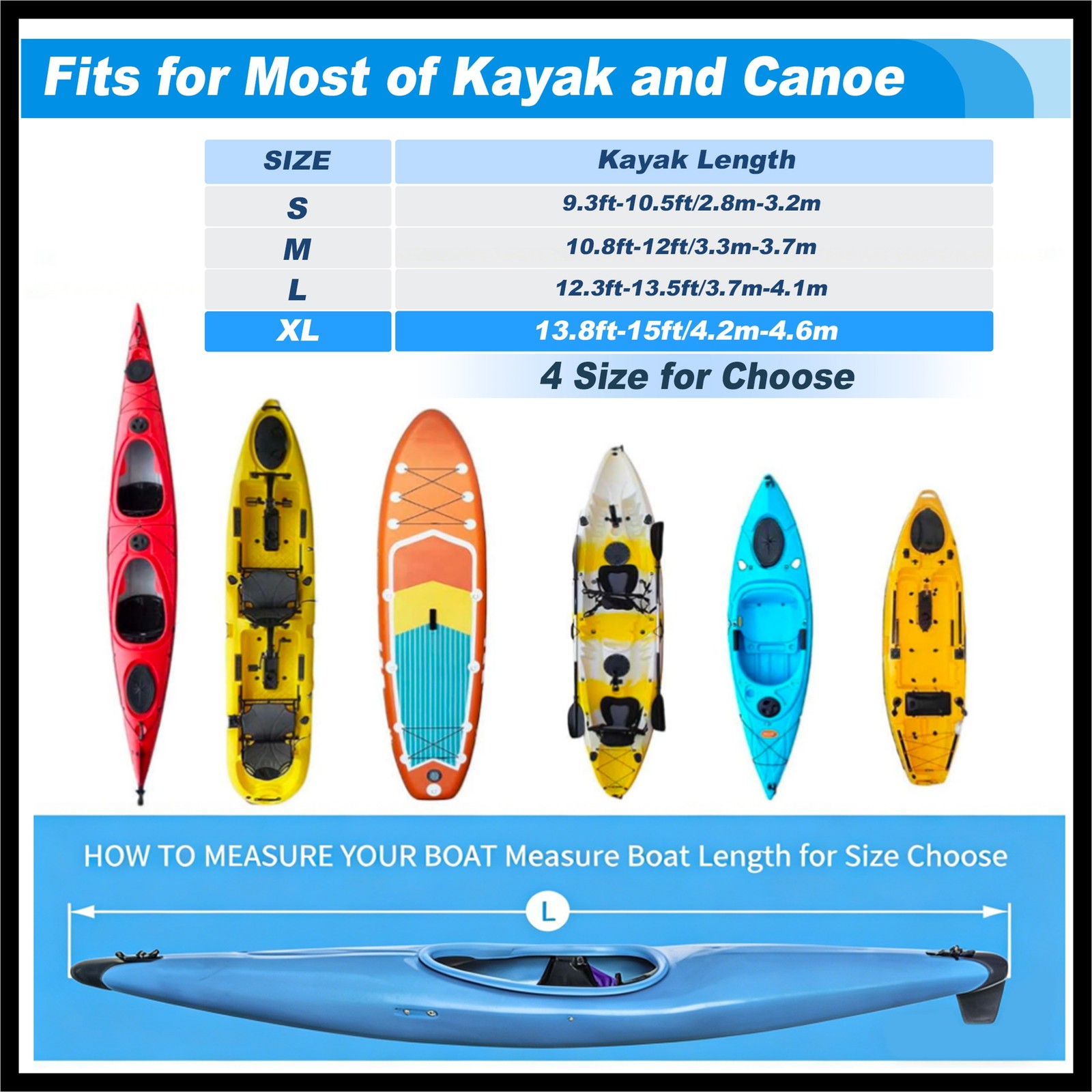 Heavy Duty Kayak Cover Waterproof UV Protection Fit for 10.8ft-12ft Silver Tone