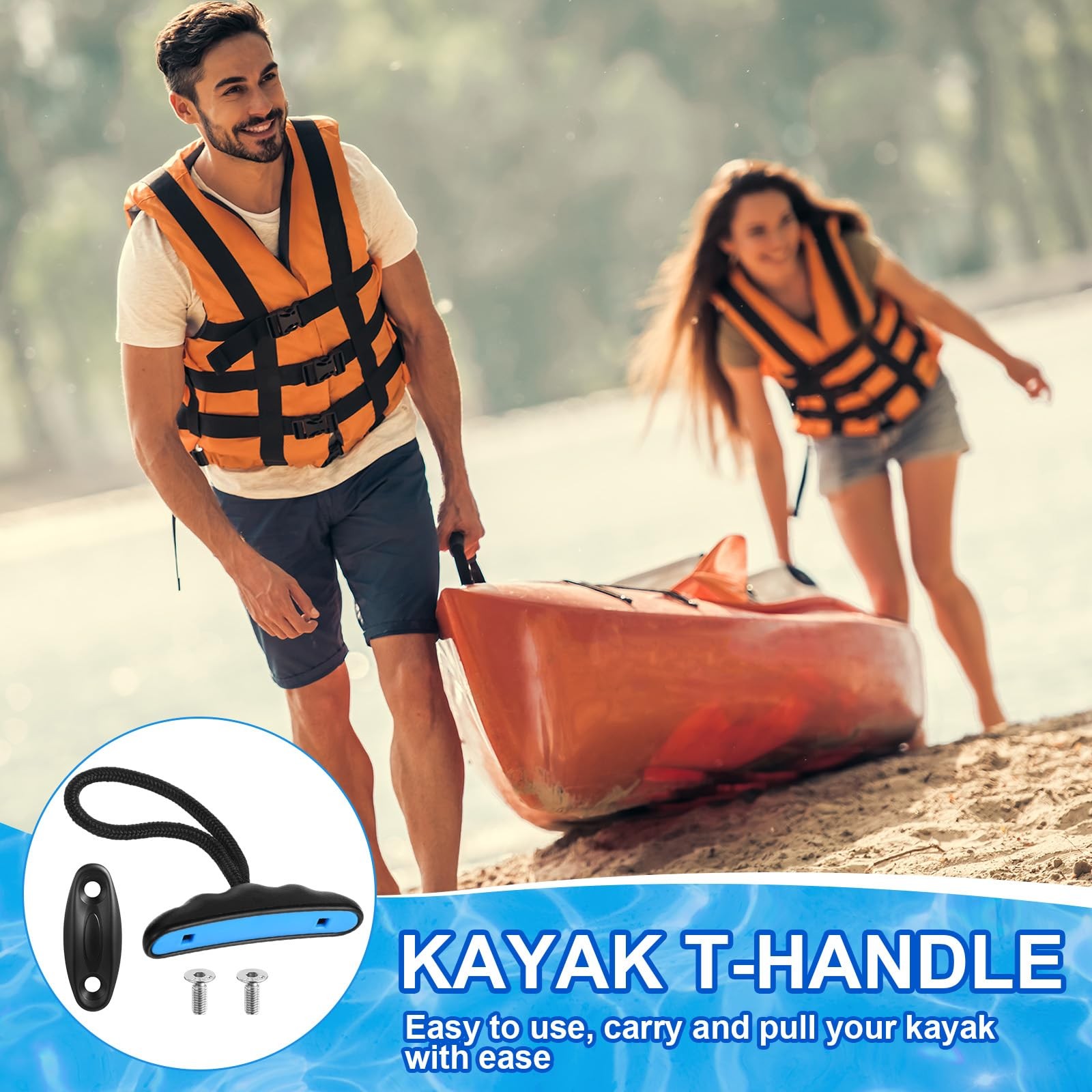 Kayak Handles Kit Canoe Carry Pull T Handle Cord Pad Eye Screw Parts 4 PCS