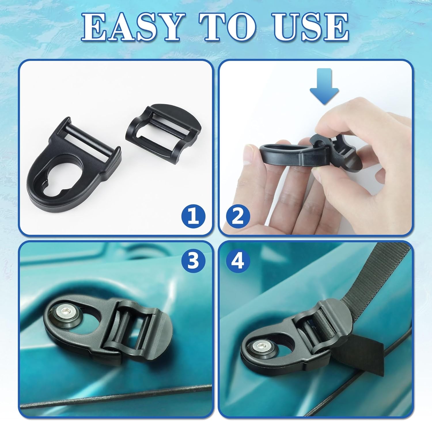 HLOGREE 4Pcs Kayak Seat Clips Replacement,Kayak Clip Universal, Black