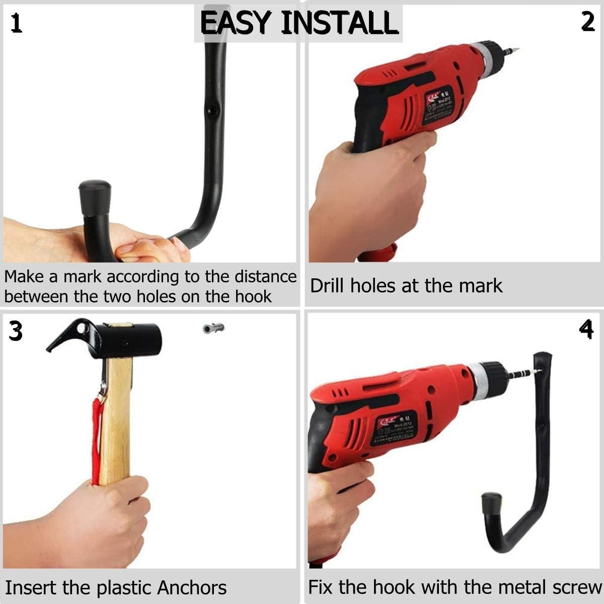 6 Pack Kayak Storage Hooks, 15.5 Inch Wall Mount Canoe Hangers, Heavy Duty Snowb