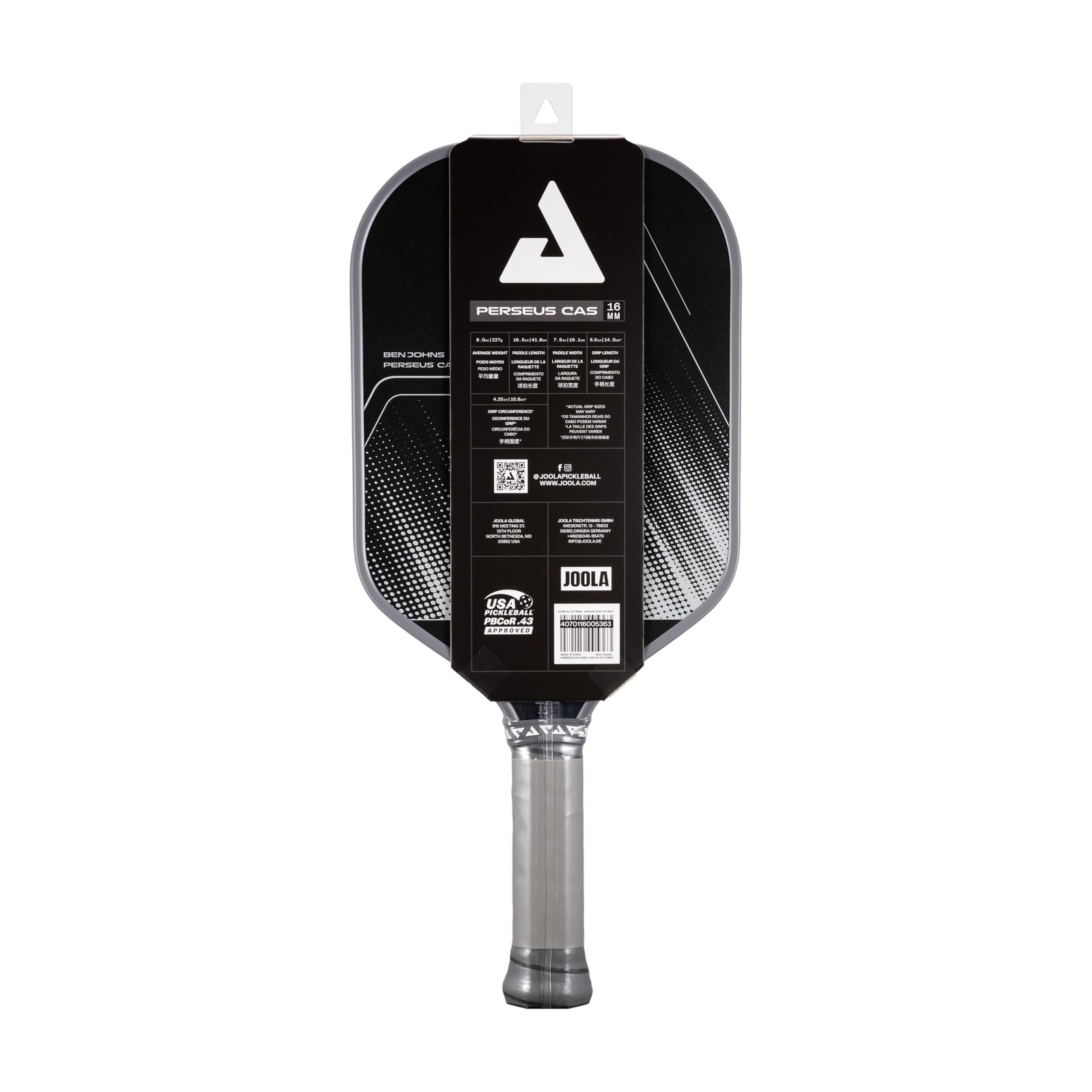 JOOLA Perseus 16mm Carbon Fiber Pickleball Paddle – CAS Perseus, Shadow Gray