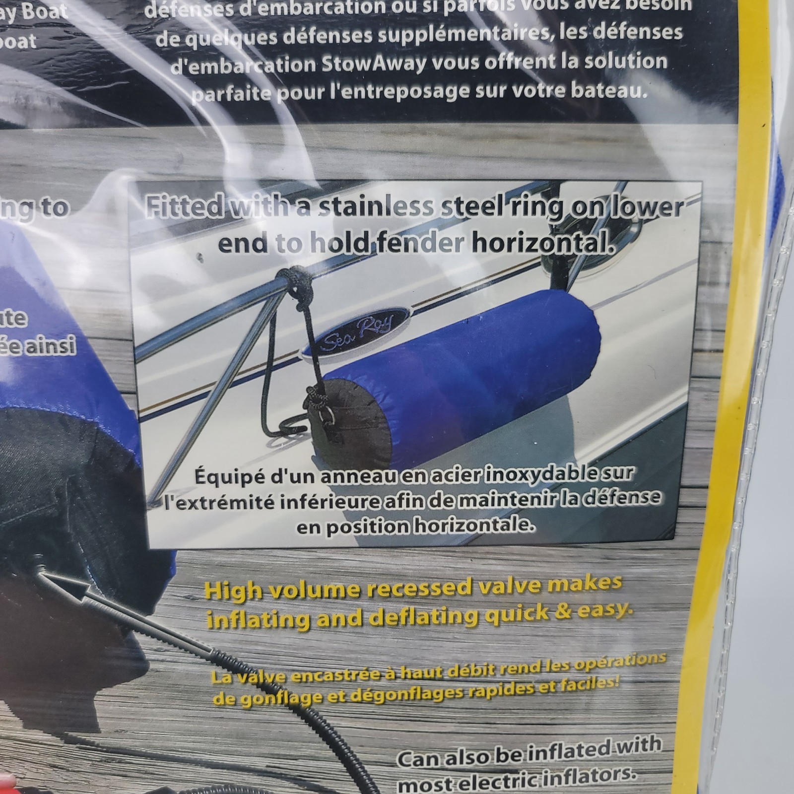 Stowaway Inflatable Deflatable Boat Fender Bumper w/ Pump [2 – 8”x 24″] NOS