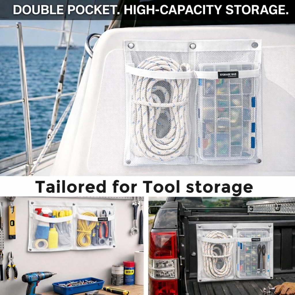 Mesh Double Pocket Boat Gear Storage Bag, Polyester Boat Rope Storage Bag, Sc…