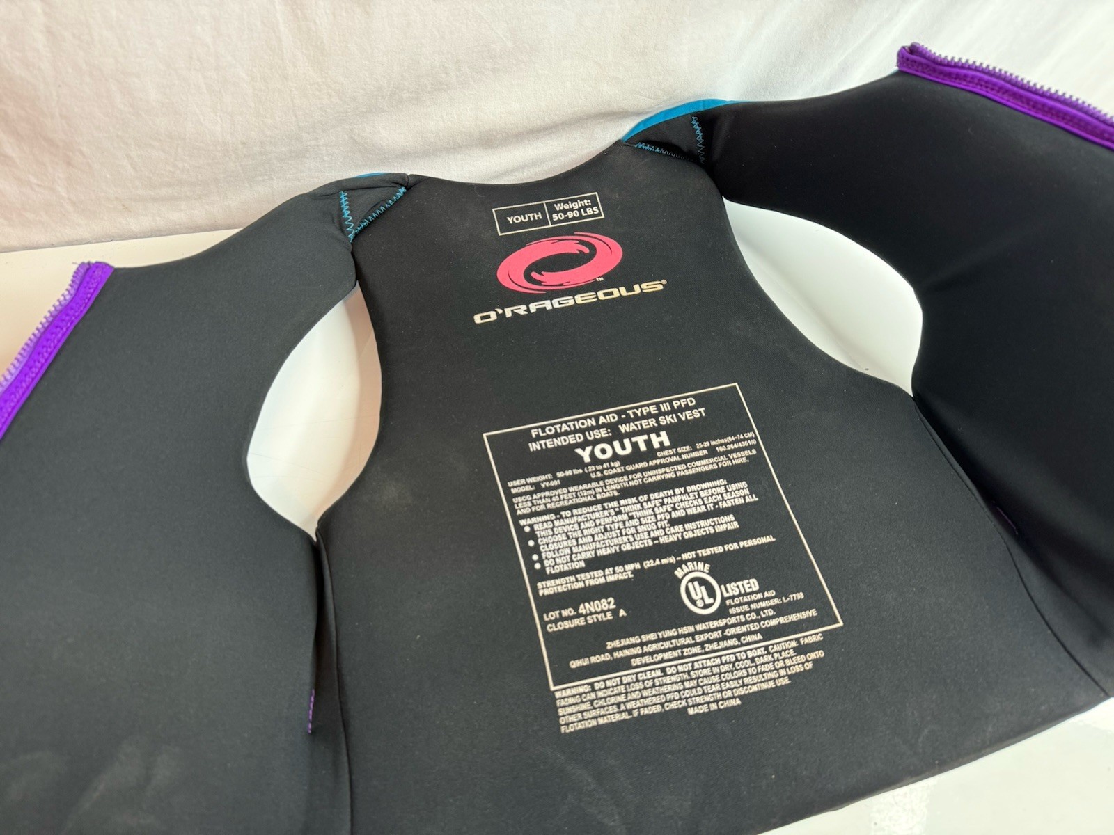 O’rageous Neoprene Life Jacket Vest Youth 50-90 Pounds VY-001 USCG Approved
