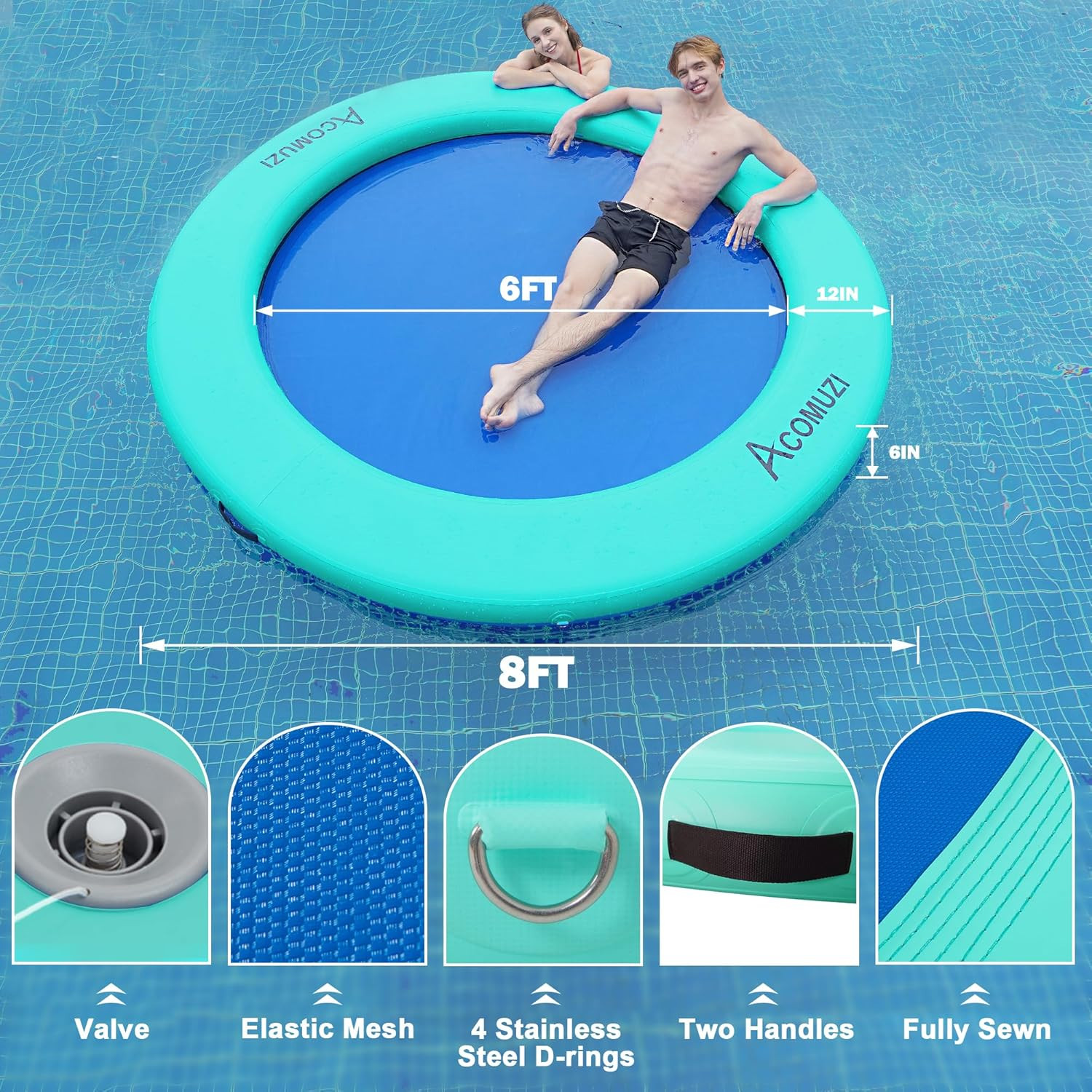 4/6/8/10/12FT Water Hammock Inflatable Floating Dock, round Floating Ring Lake F