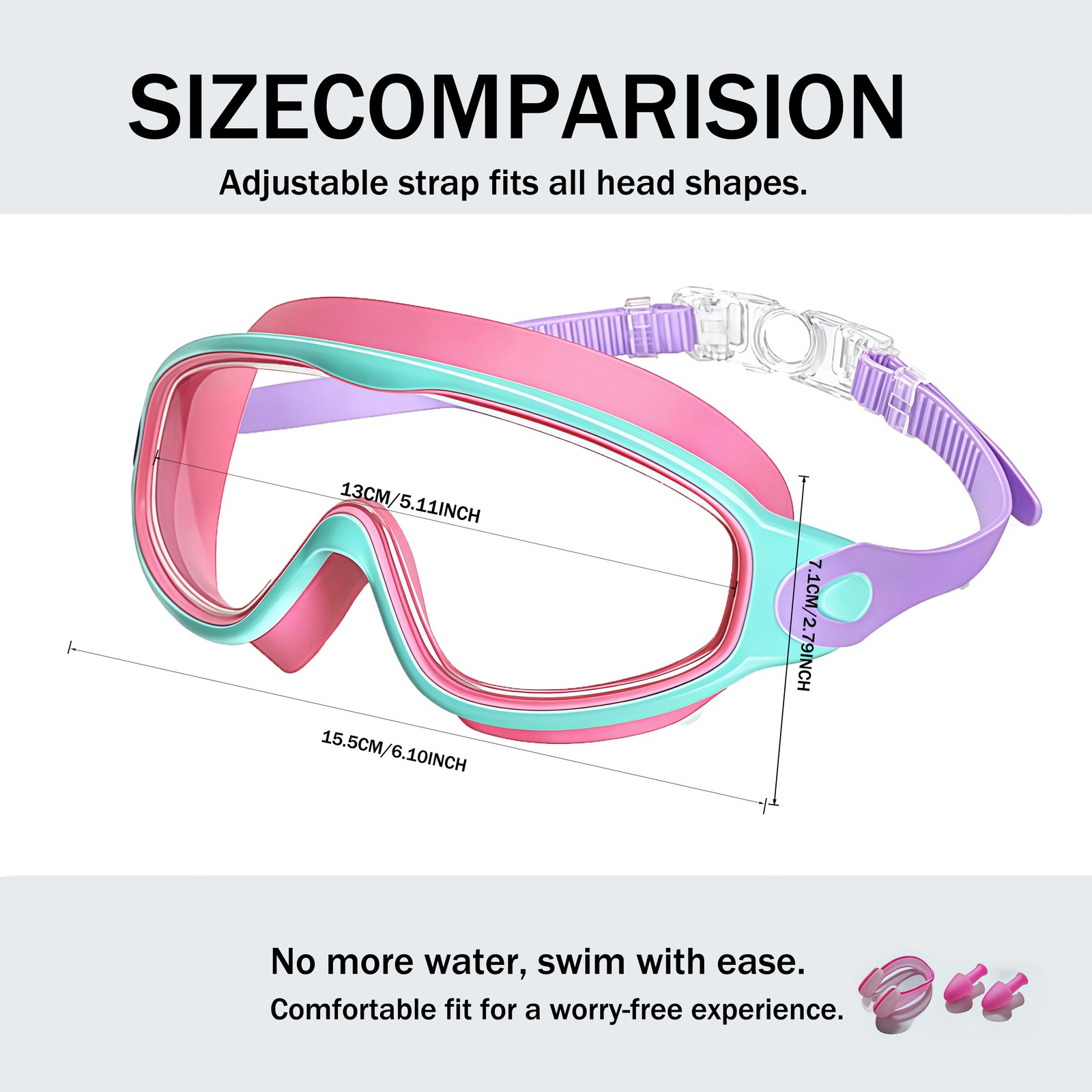 2 Pack Kids Swimming Goggles Wide View Anti Fog UV Protection Adjustable Strap