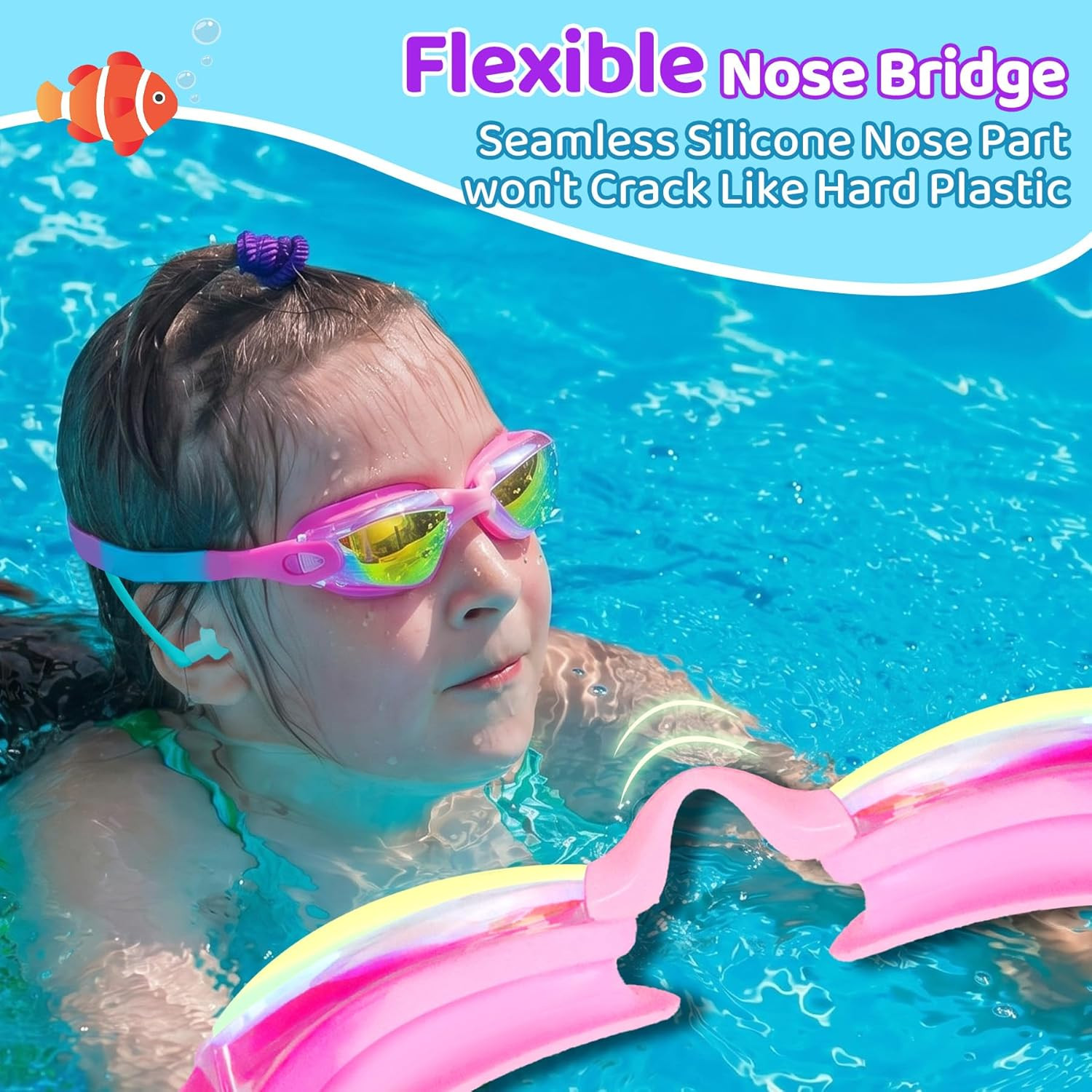 Vvinca Swimming Goggles for Kids 3-15 years-2 Pack, Kids Goggles Anti-Fog/UV No