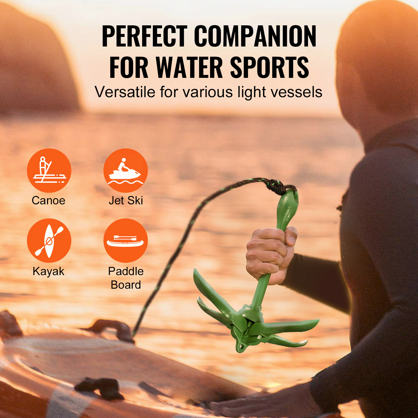 VEVOR Kayak Anchor Kit 3.5 lb Paddle Board Anchor Kit with 26.2 ft Rope and Buoy