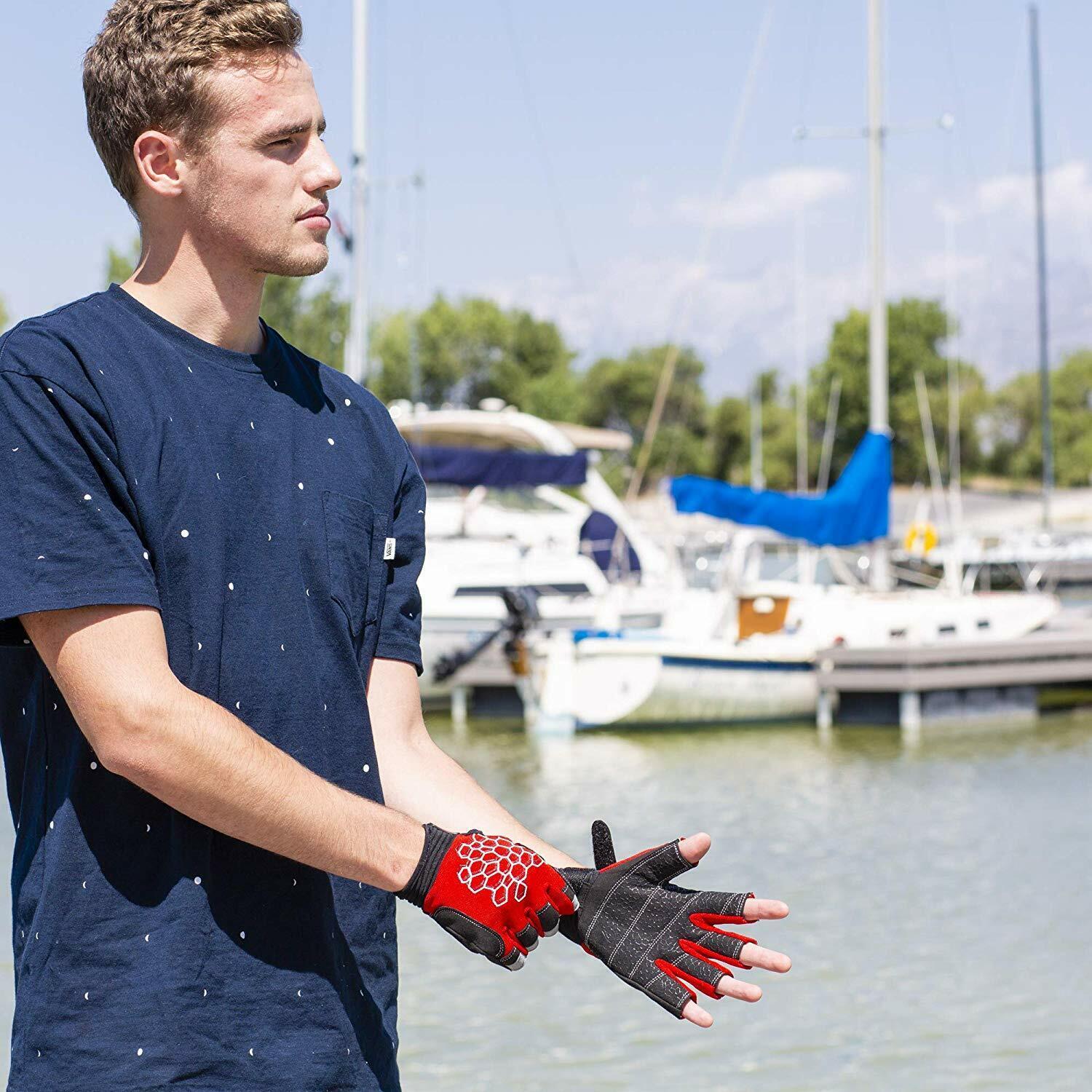 Amara Sailing Gloves Sticky Palm Grip Cut Finger Glove Yachting Kayak Dinghy