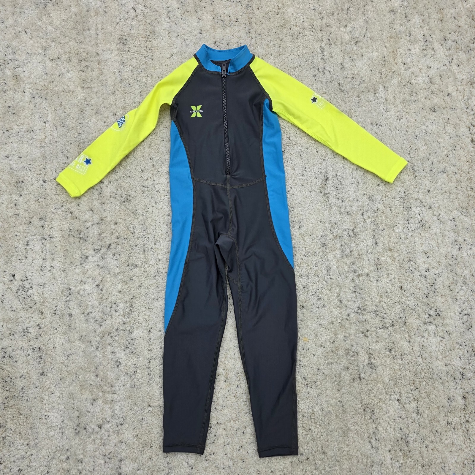 Dive & Sail Kids Full Body Wetsuit Youth L Long Sleeve Swim Surf Neon Letters