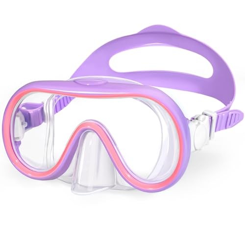 Kids Swim Goggles Mask with Nose Cover 3-16, Unique Frame Pink & Purple S(3-10)