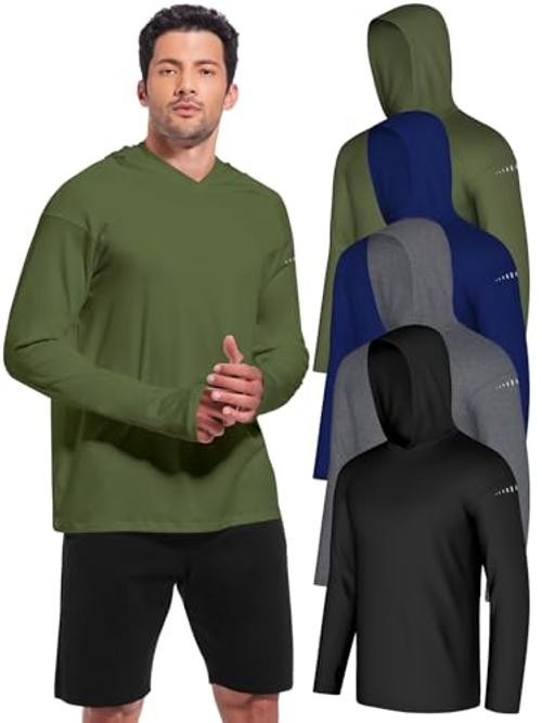 4 Pack Mens Sun Hoodie UPF Large Black-heather Deep Gray-deep Blue-army Green