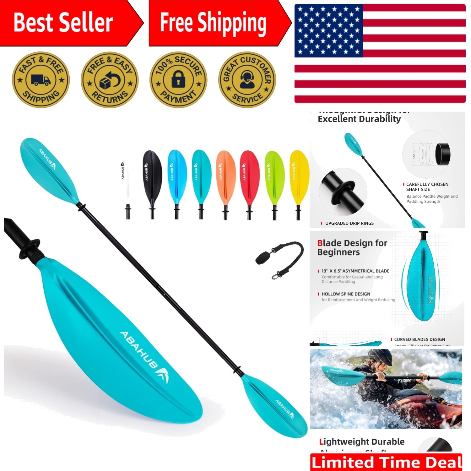 95-Inch Kayak Paddle for Beginners & Intermediates – Multiple Colors