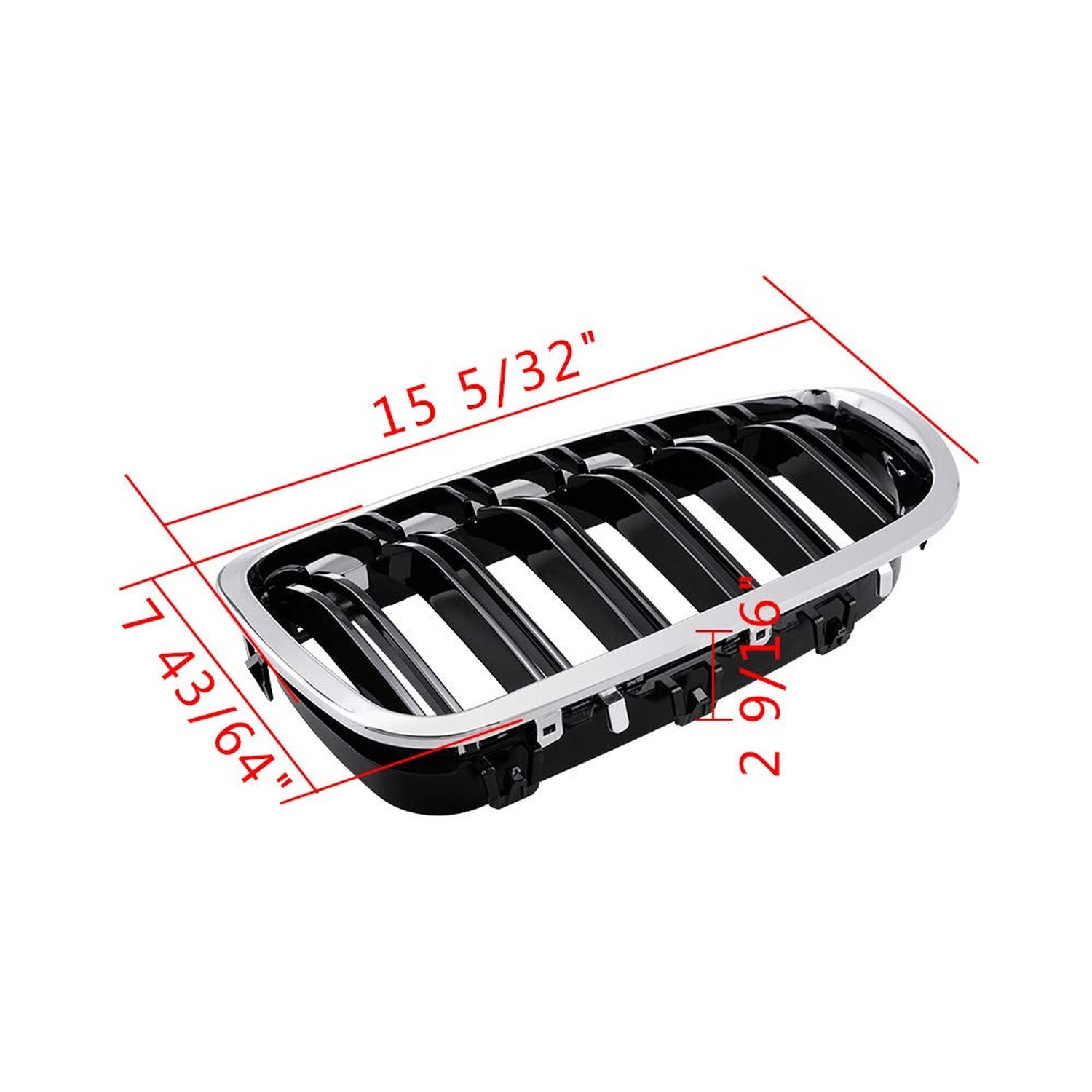 Chrome Trim Glossy Black Dual Slats Front Kidney Grille Grill Compatible with…