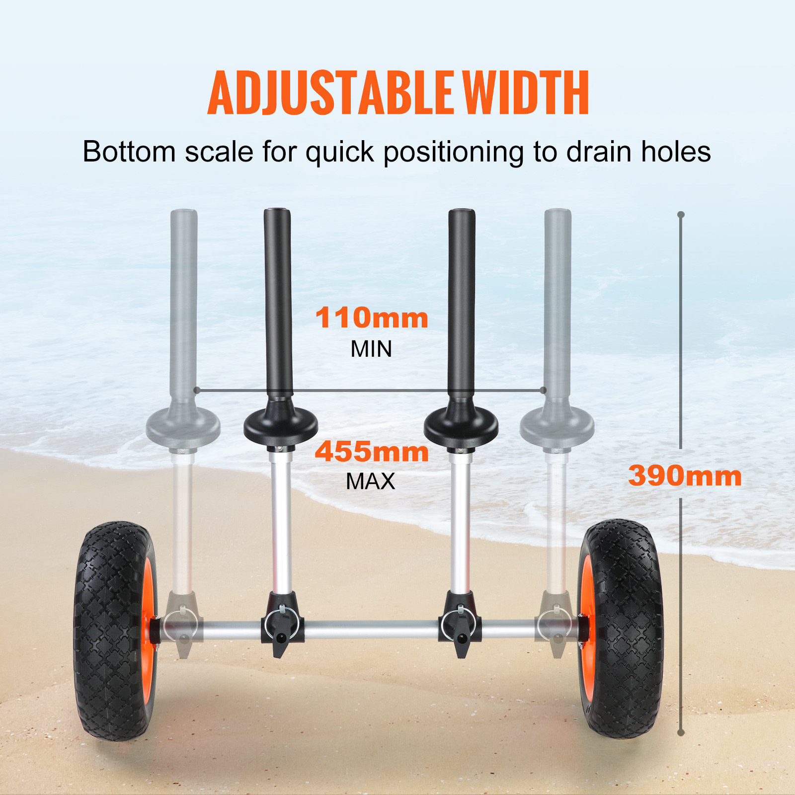 VEVOR Adjustable Kayak Cart Canoe Boat Carrier 280lbs Load with 10” Solid Tires