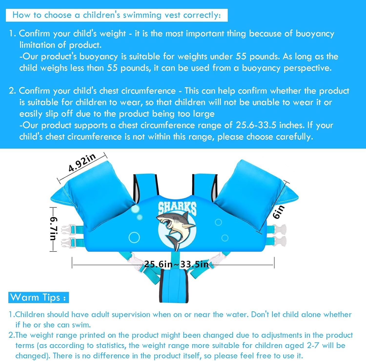Kids Swim Vest Life Jacket for 30-55 Pounds Boys and Girls 2-7 Toddler Floaties