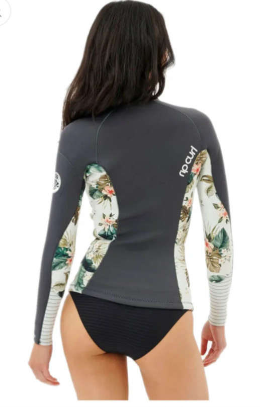 Rip Curl Dawn Patrol 2mm Womens wetsuit jacket Dark Grey Floral Surf Summer $75