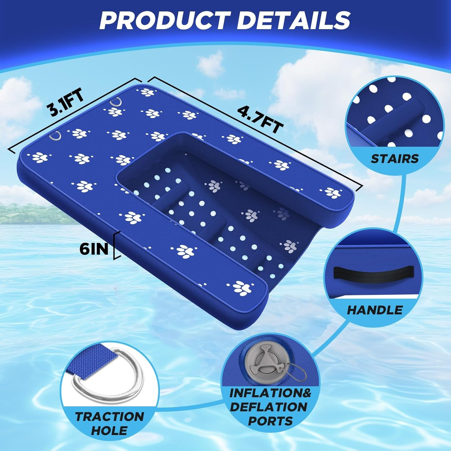 Inflatable Dock Platform, Dog Boat Ramp Floating Non-Slip Oxford and PVC with La