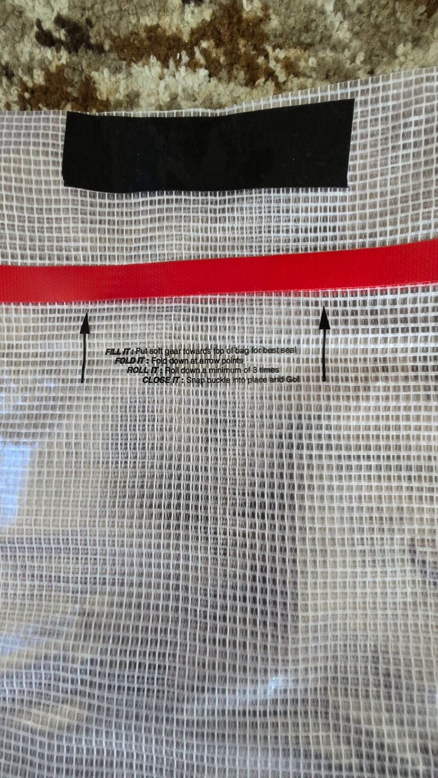 REI dry bag, 26 x 18, approx 40 liters semi-transparent, water-tight