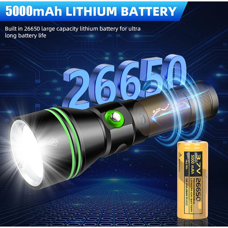 300000LM Professional Diving P70 Flashlight Underwater 200M Spearfishing Torch
