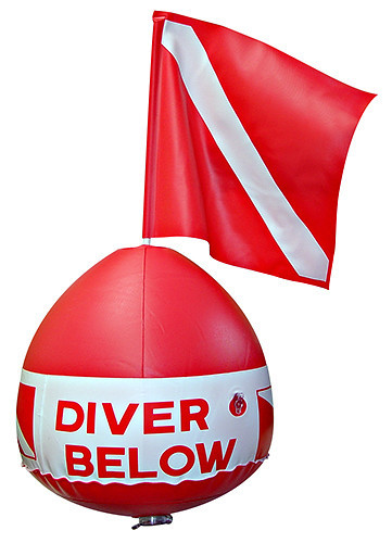 Flag Float Scuba Snorkel Dive inflatable vinyl vynl bouy buoy ball red white kit