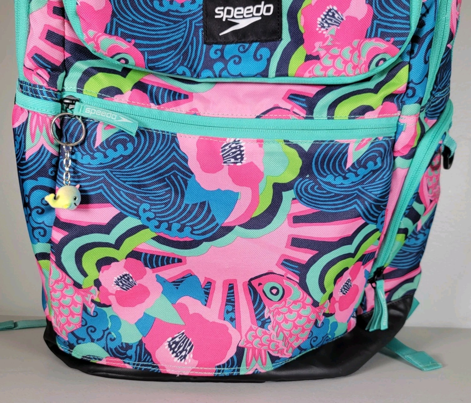 Speedo Teamster 2.0 35L Backpack Swim Gear Bag Floral Pink Blue Fish Pattern