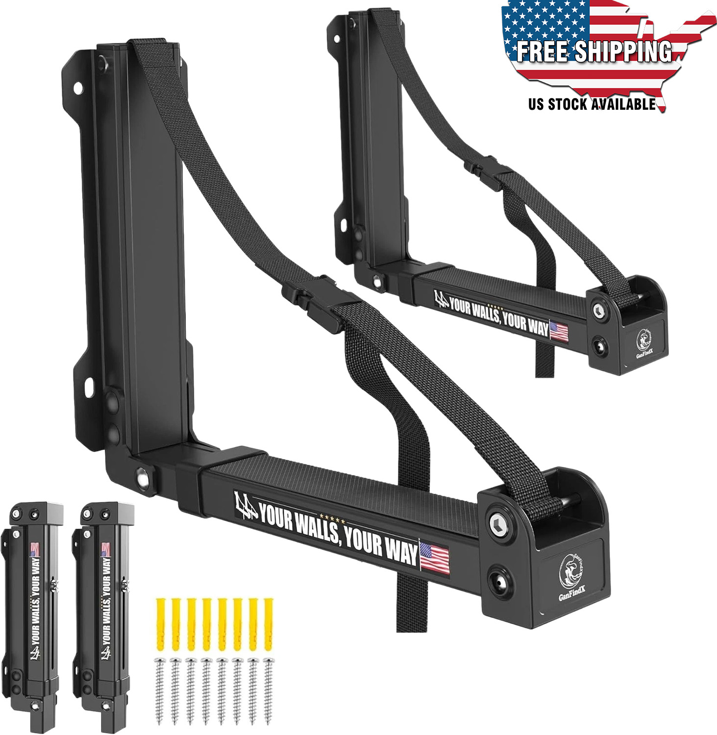 2PCS Foldable Kayak Wall Mount Rack 11.8-17″ Heavy Duty for Canoe SUP