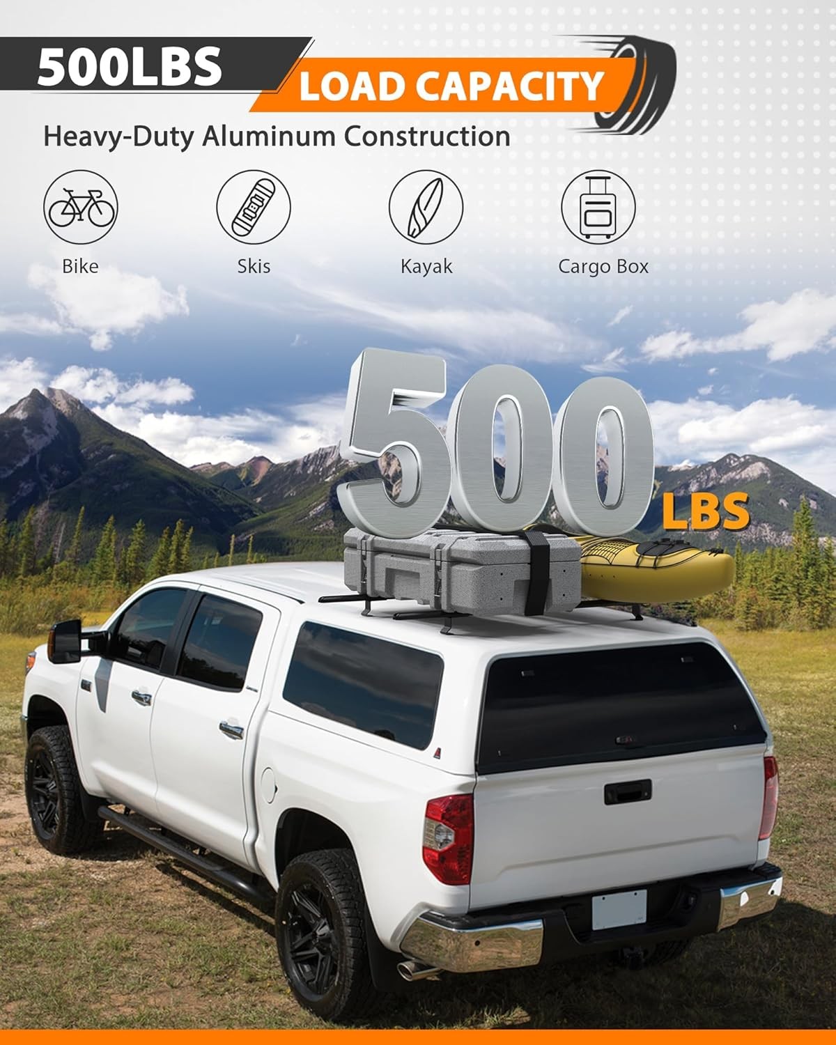 60″ Truck Topper Roof Rack Pickup Truck Cap Heavy Duty Aluminum Camper Shell