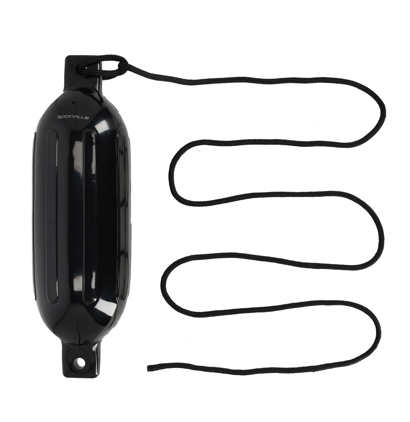 (2) Rockville FEN165-BLACK 6.5″x23″ Boat Fenders + 10 Foot Line Marine Bumpers