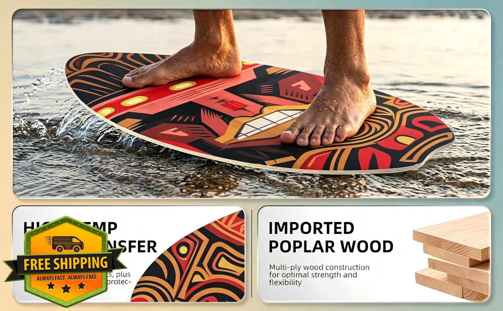 Eliwdshen Skimboard 35 inch Green Kids Adults