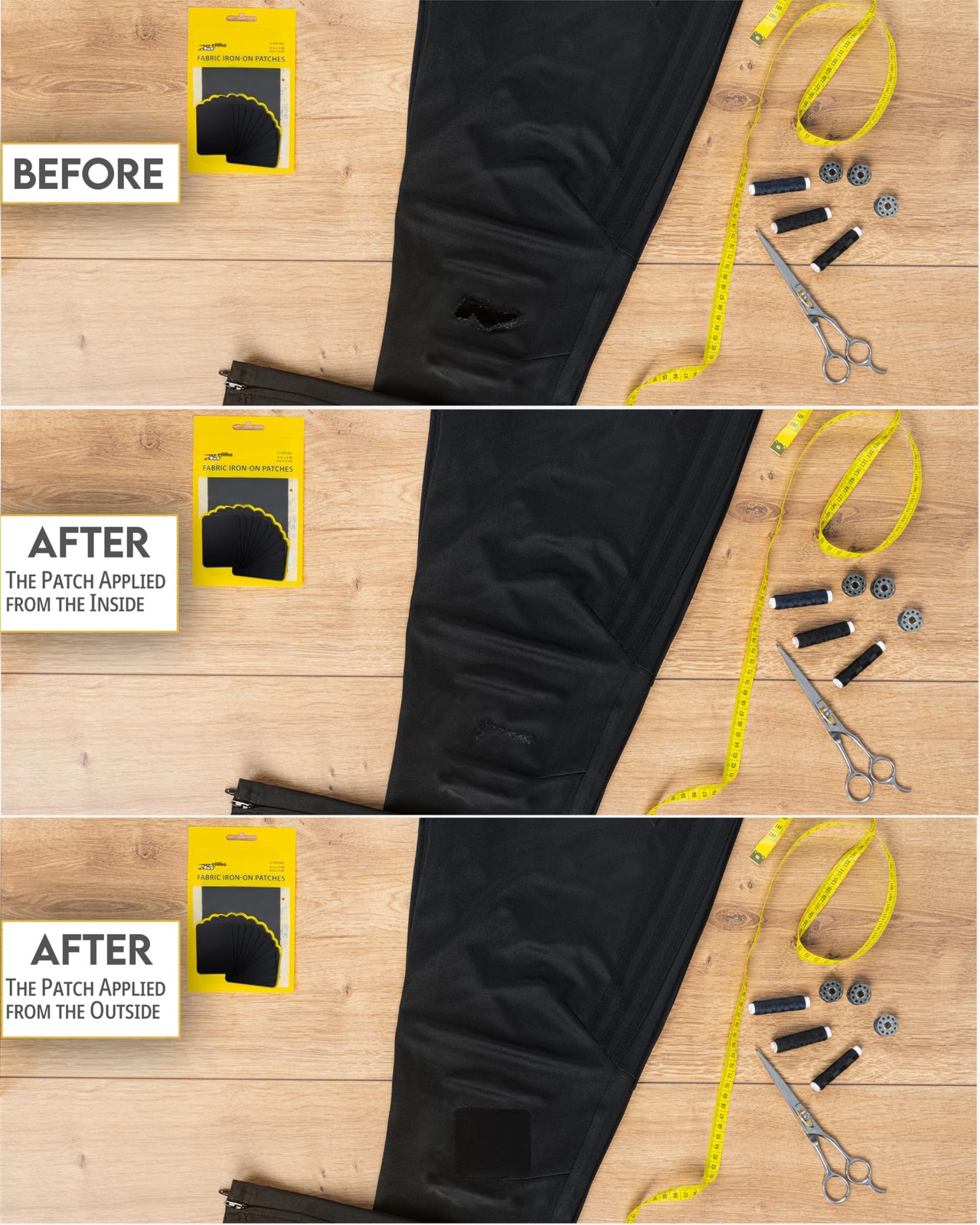 ZEFFFKA Premium Quality Fabric Iron-on Patches Inside & Outside 1-Pack, Black
