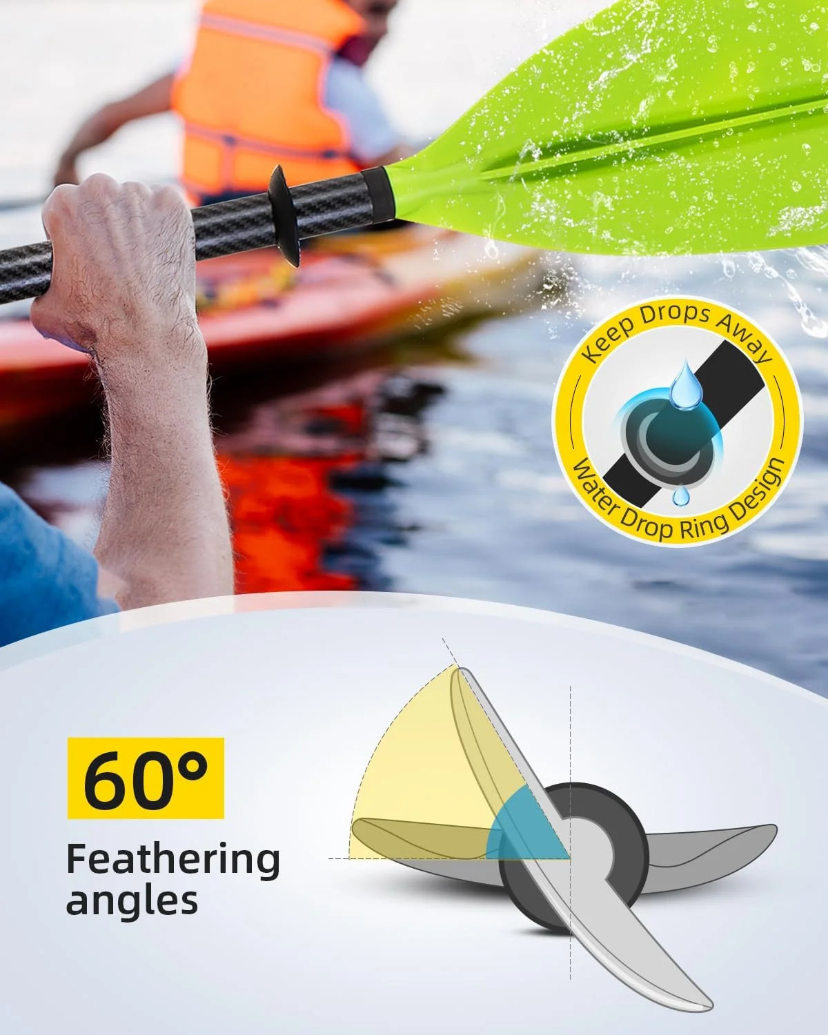 OCEANBROAD Adjustable Carbon Fiber Kayak Paddle 86in/220cm to 94in/240cm Kayakin