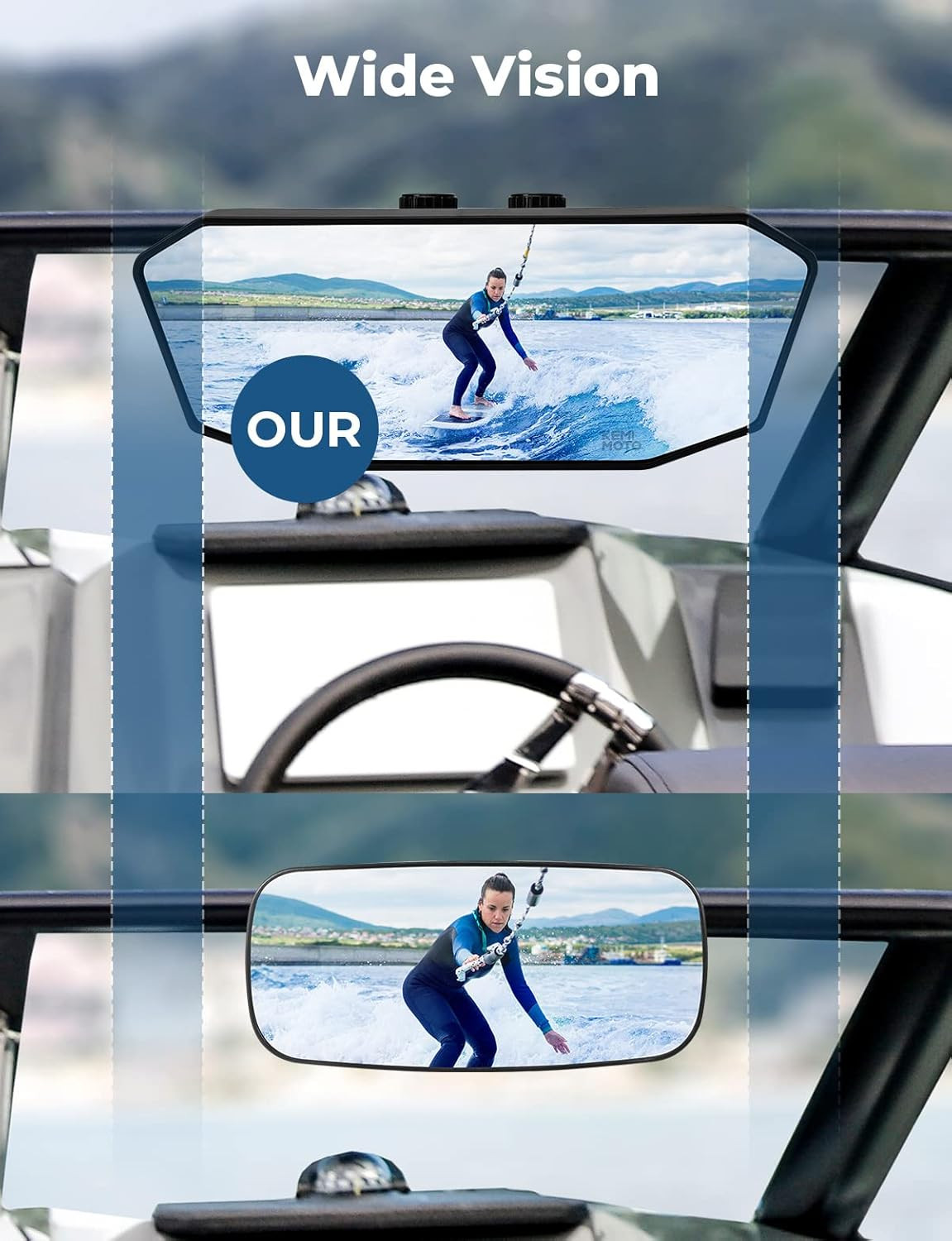 Marine Boat Mirror Upgraded Size 10.5 in X 4 In, Universal Boat Rear View Mirror