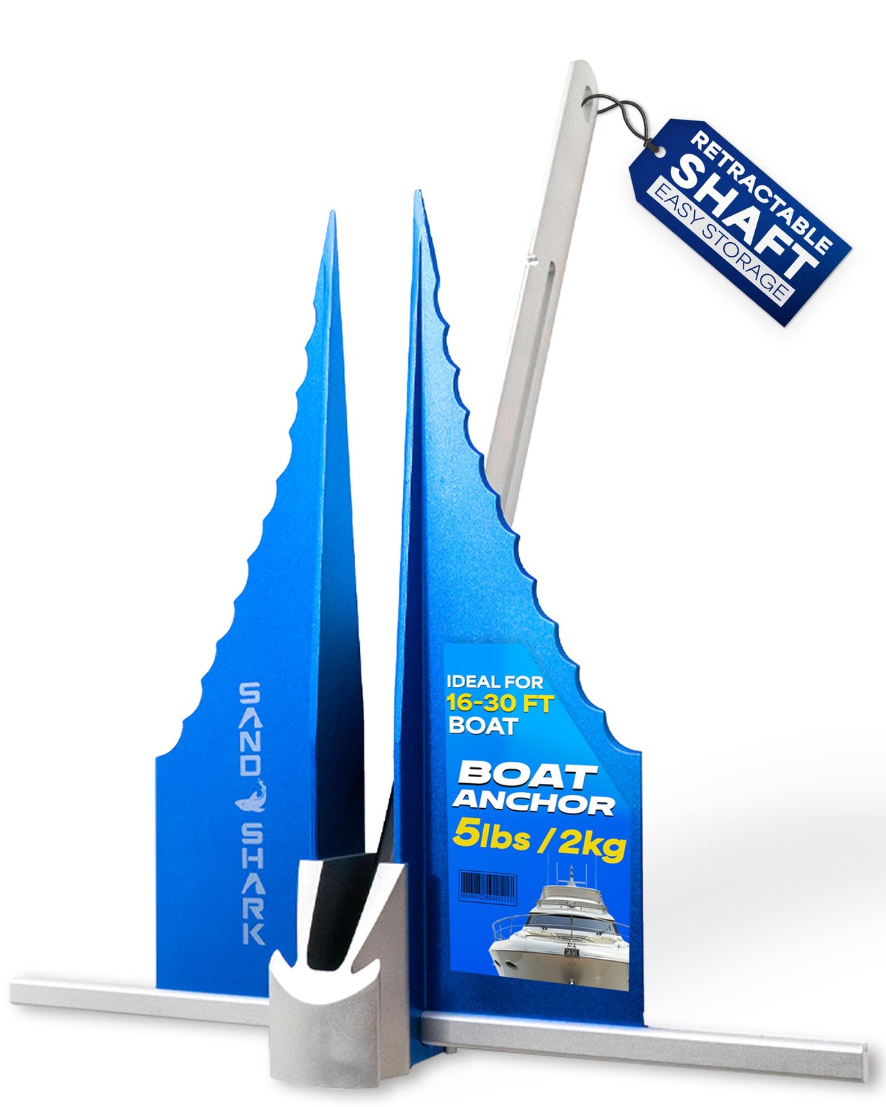 SandShark Premium Fluke Anchor-Retractable Shaft for Easy Storage-Aluminum Po…
