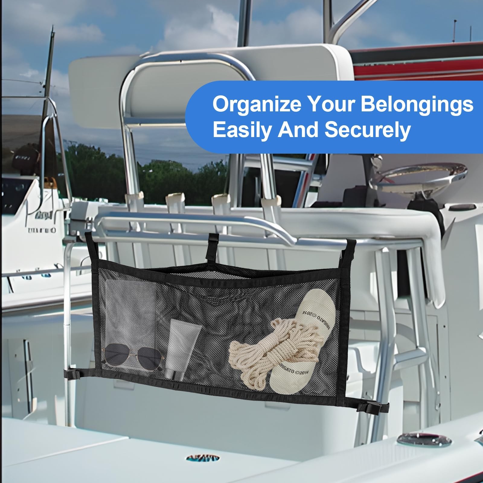 Boat Storage Bag with 3 Divisions Storage,Boat Life Jackets Bag,Mesh Suspended S