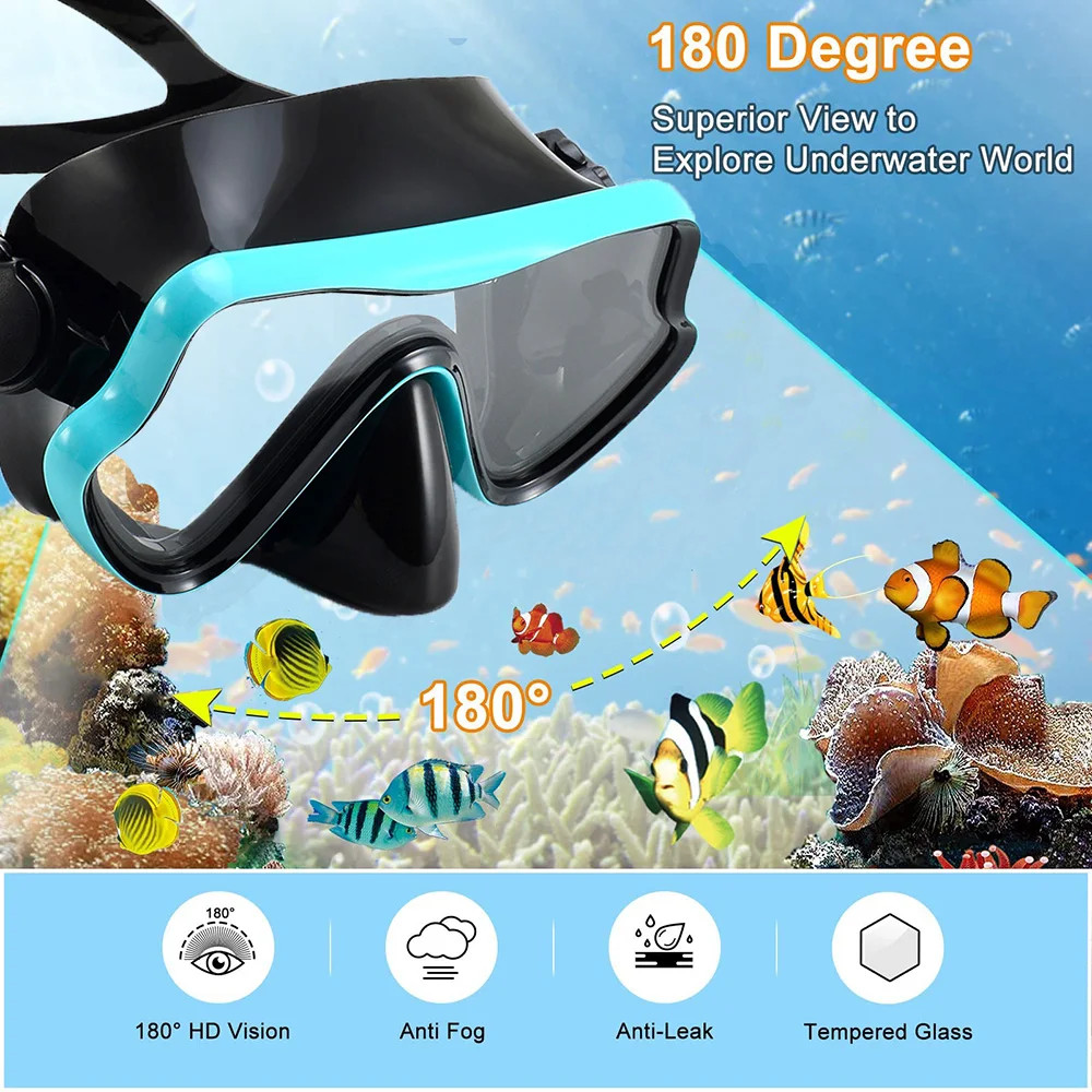 Diving Mask Snorkeling Goggles Panoramic HD Tempered Glass Anti Fog Mask Swim