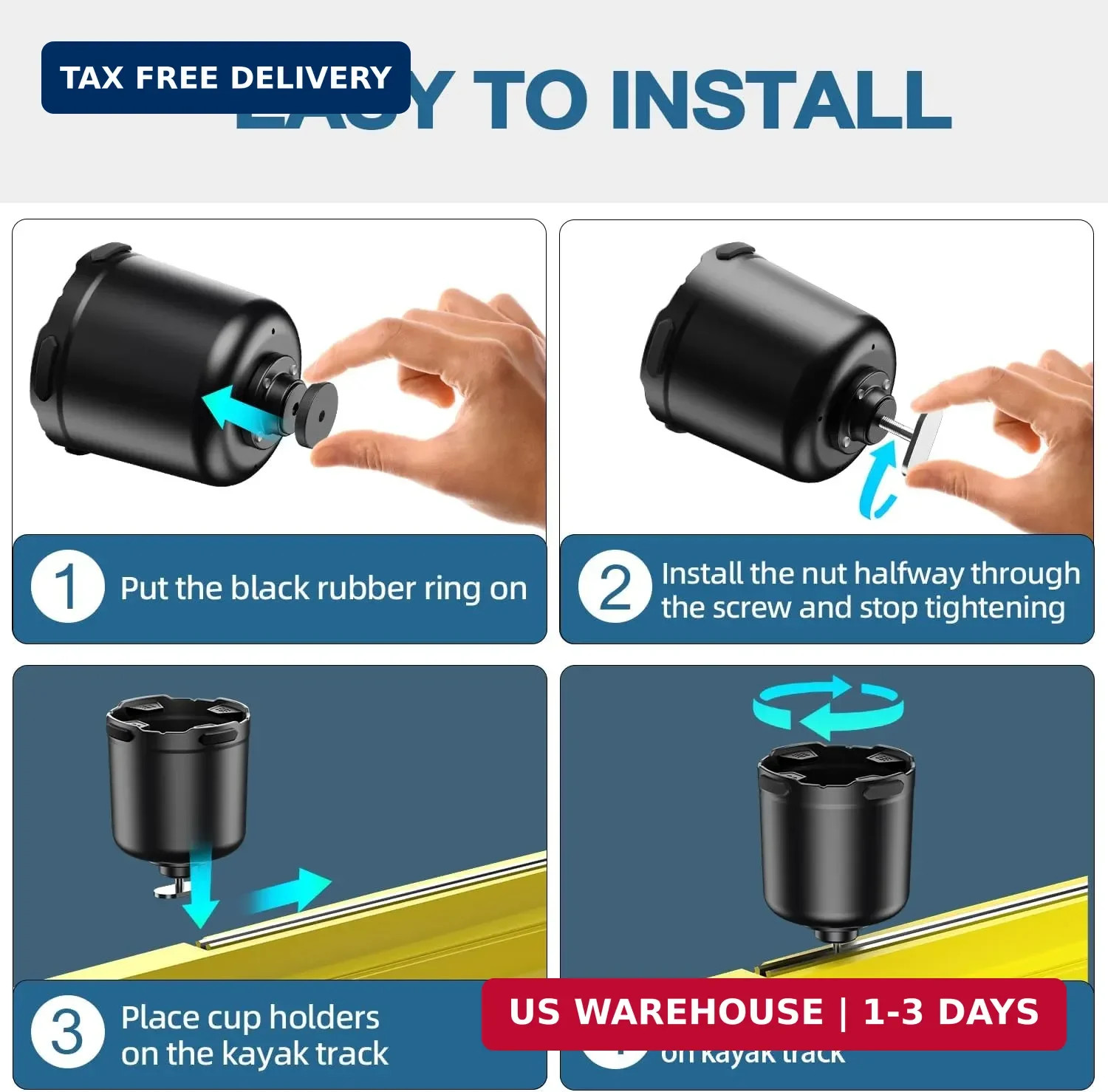 Kayak Cup Holder with Rubber Tab, Multifunctional Kayak Water Bottle Holder Drin